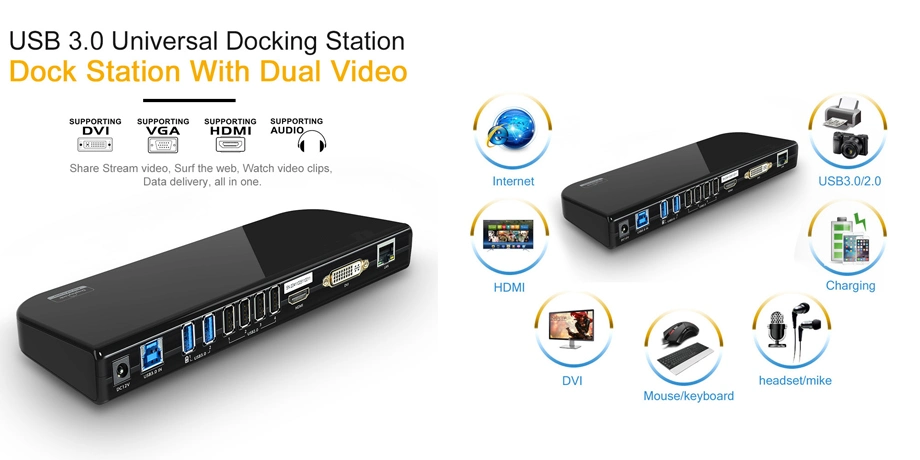 Ug39dk1 USB 3.0 Dual 2K Universal Laptop USB Hub Docking Station