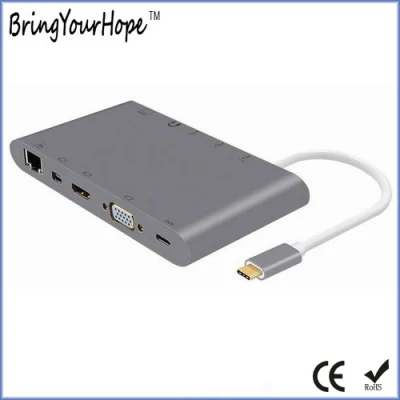 Док-станция Type-C — Hub/HD/VGA/RJ45 с устройством чтения карт SD/TF для MacBook (XH-HUB-008)