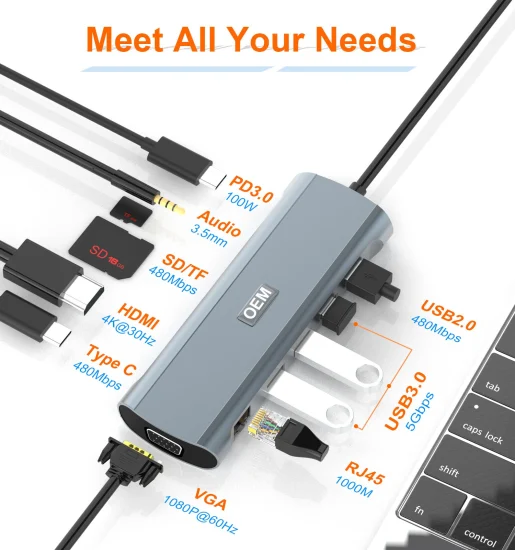 Концентратор USB-C 12 в 1, аудио, SD, TF, док-станция USB2.0-C, 2 HDMI, VGA, RJ45, гигабитная сеть, USB-концентратор PD Type-C